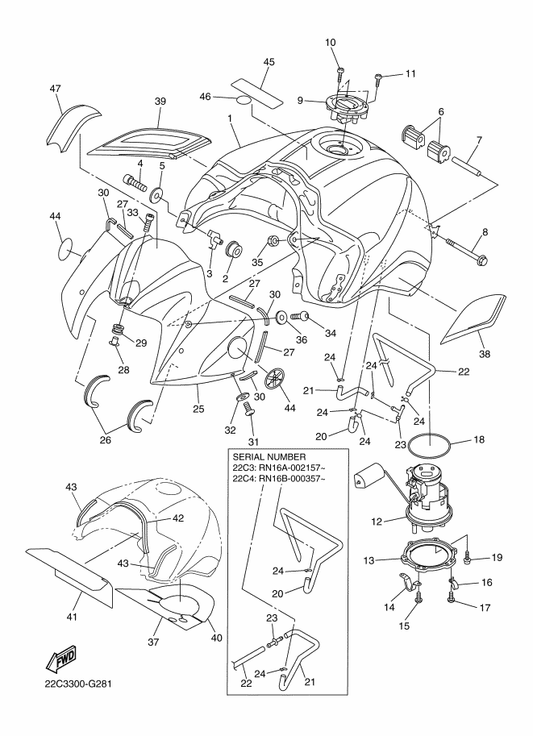 Yamaha 2D1-2171A-00-P5 Cover, Top — shown on the Fuel Tank parts diagram