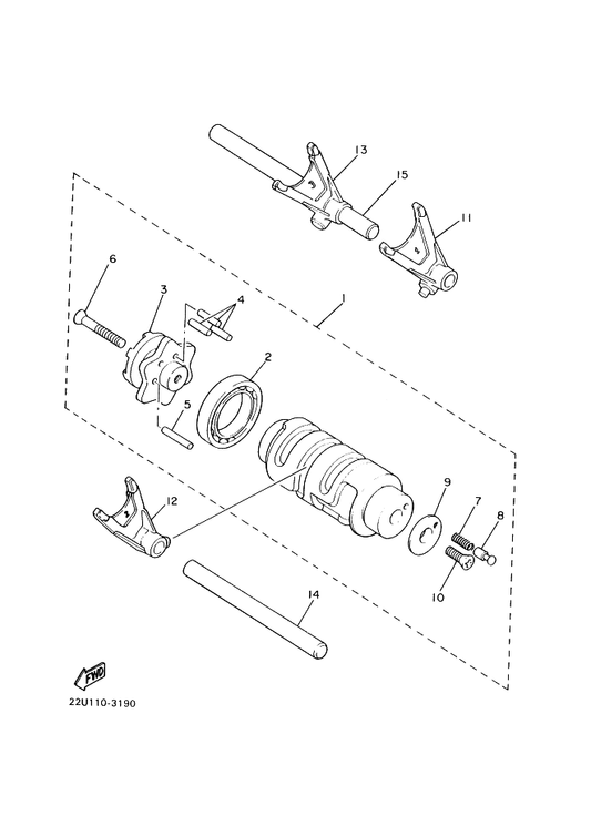 Yamaha 3YF-18531-00 Bar, Shift Fork Guide 1 — shown on the Shift Cam & Fork parts diagram