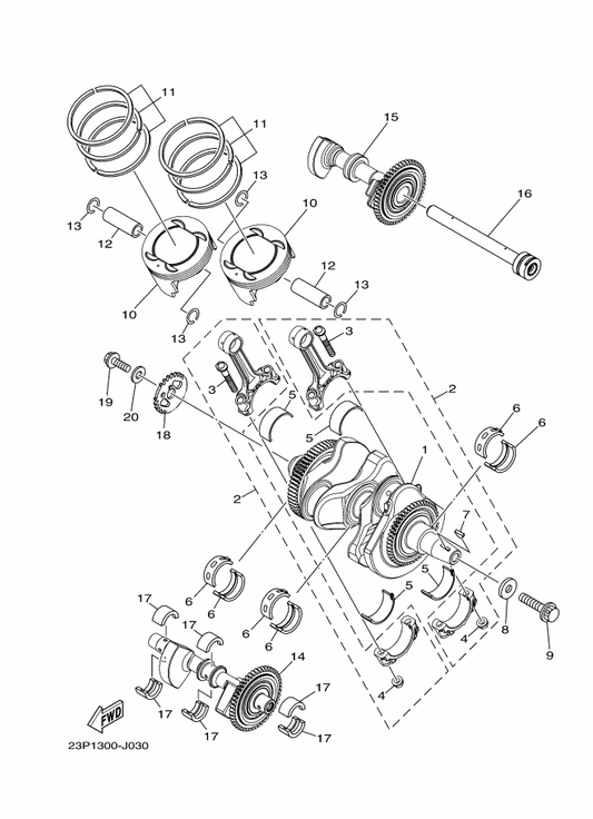 Yamaha 23P-11416-20 Plane Bearing, Crankshaft 1 — shown on the Crankshaft & Piston parts diagram