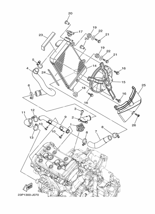 Yamaha 23P-12576-00 Hose 1 — shown on the Radiator & Hose parts diagram