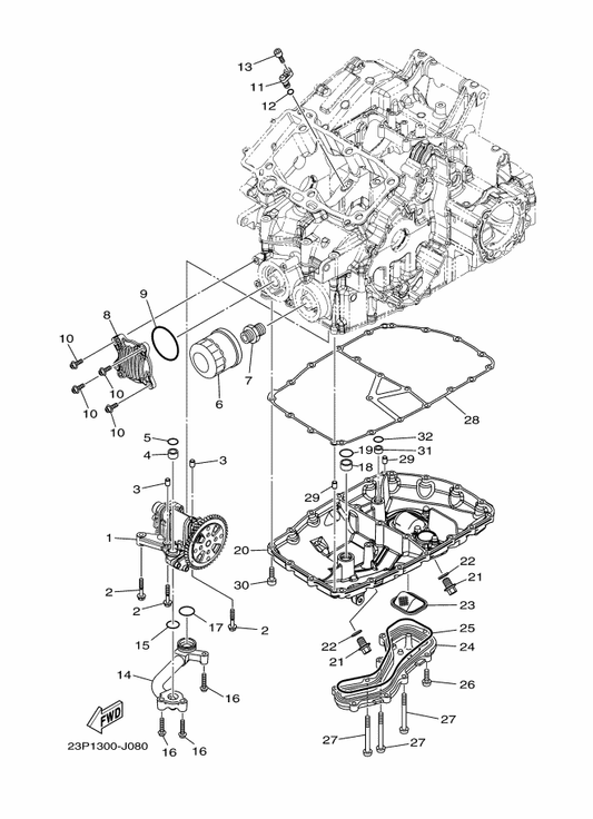 Yamaha 23P-13461-00 Plate, Adaptor — shown on the Oil Pump parts diagram