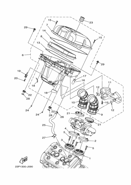 Yamaha 23P-13586-00 Joint, Carburetor 1 — shown on the Intake parts diagram