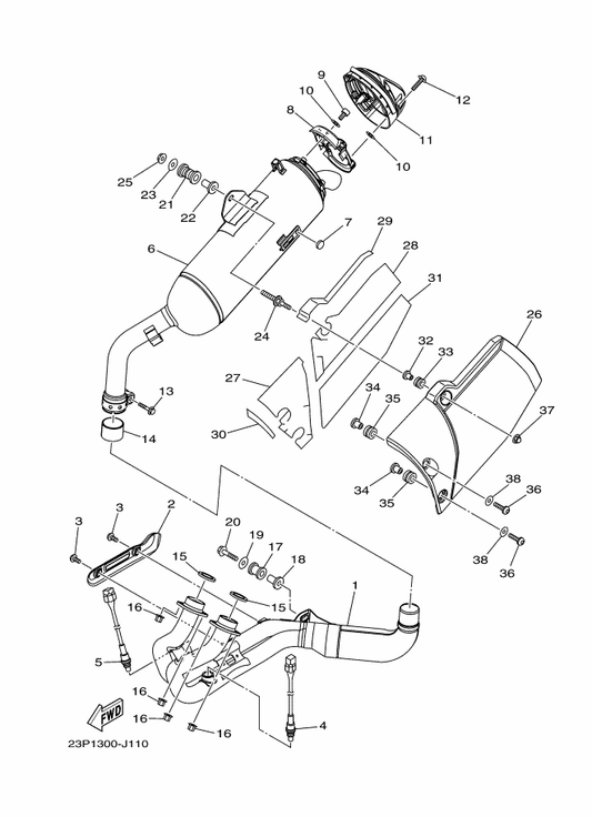 Yamaha 23P-14711-00 Muffler 1 — shown on the Exhaust parts diagram