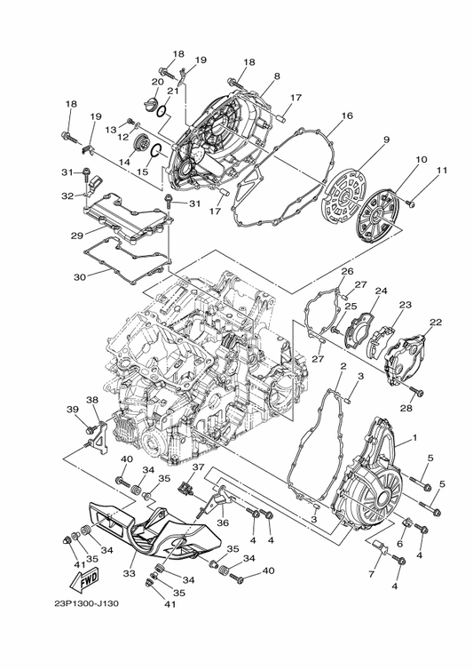 Yamaha 23P-15431-10 Cover, Crankcase 3 — shown on the Crankcase Cover 1 parts diagram