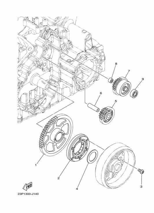 Yamaha 23P-15515-00 Gear 3 — shown on the Starter Clutch parts diagram