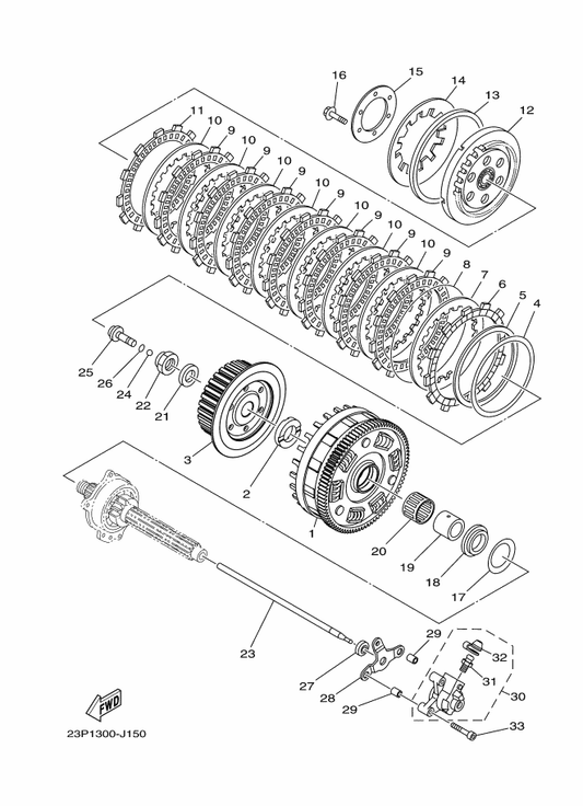 Yamaha 23P-16371-00 Boss, Clutch — shown on the Clutch parts diagram