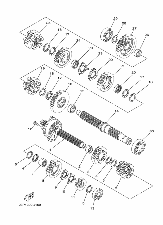 Yamaha 23P-17221-00 Gear, 2Nd Wheel (33T) — shown on the Transmission parts diagram
