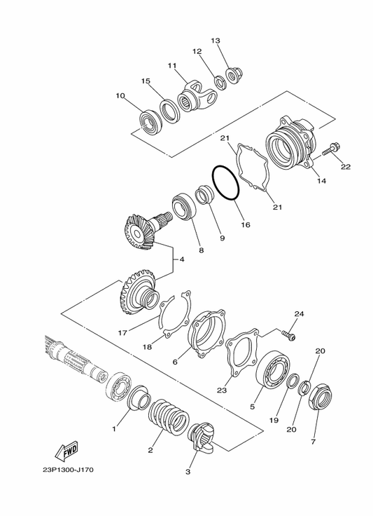 Yamaha 23P-17556-00 Yoke, Joint — shown on the Middle Drive Gear parts diagram