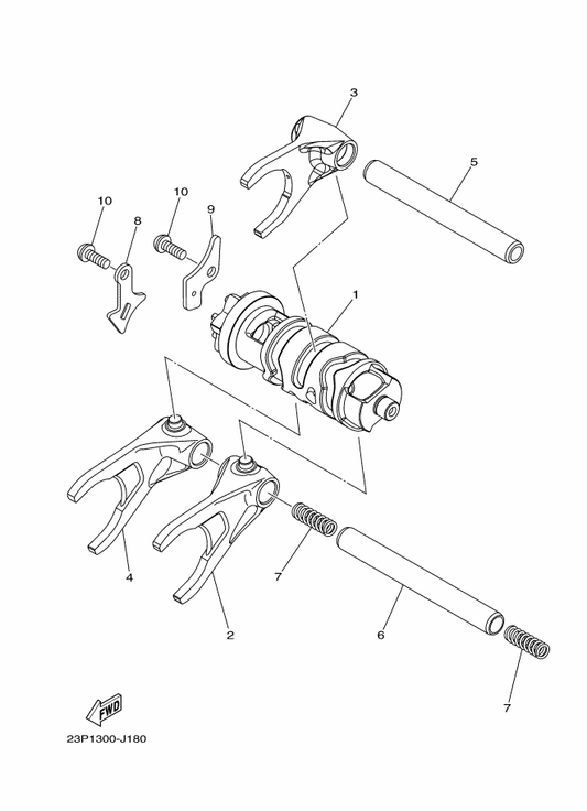 Yamaha 23P-18513-10 Fork, Shift 3 — shown on the Shift Cam & Fork parts diagram