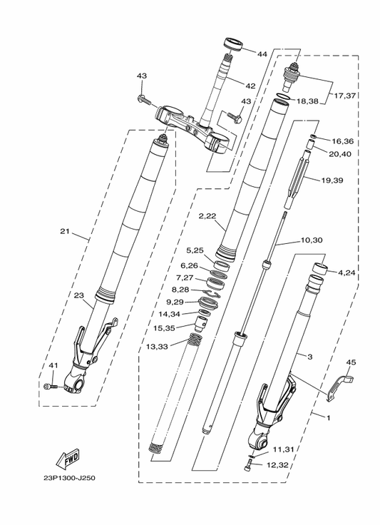 Yamaha 23P-23340-00 Under Bracket Comp. — shown on the Front Fork parts diagram