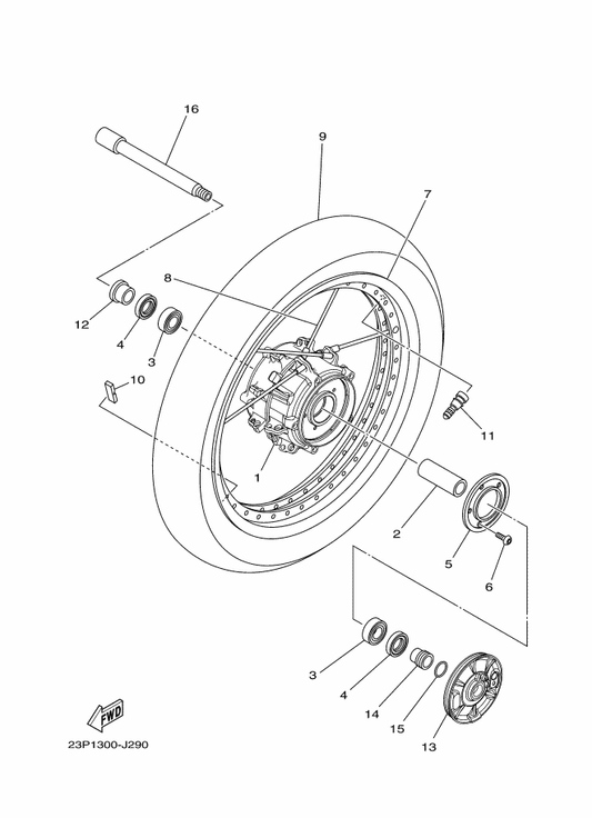Yamaha 4XV-25181-10 Axle, Wheel — shown on the Front Wheel parts diagram