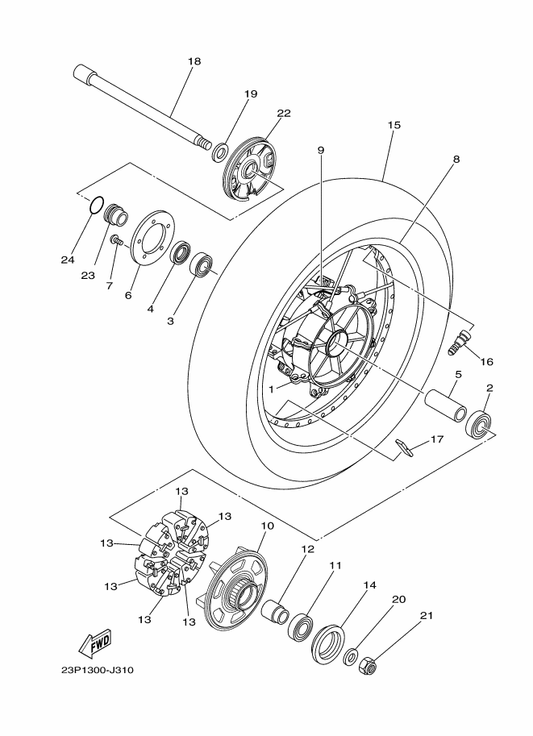 Yamaha 94440-17016 Rim (4.00-17) — shown on the Rear Wheel parts diagram