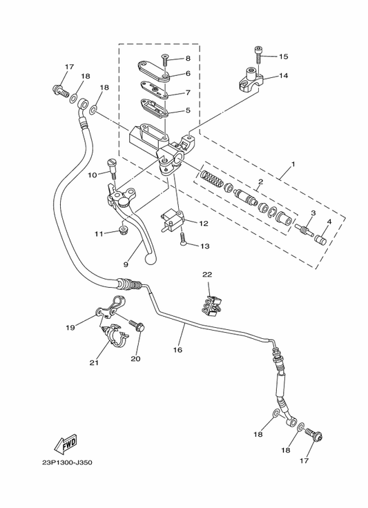 Yamaha 23P-26481-00 Holder, 2 — shown on the Front Master Cylinder 2 parts diagram
