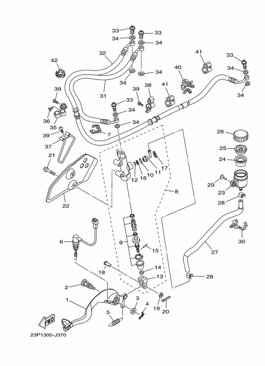 Yamaha 90465-14310 Clamp — shown on the Rear Master Cylinder parts diagram