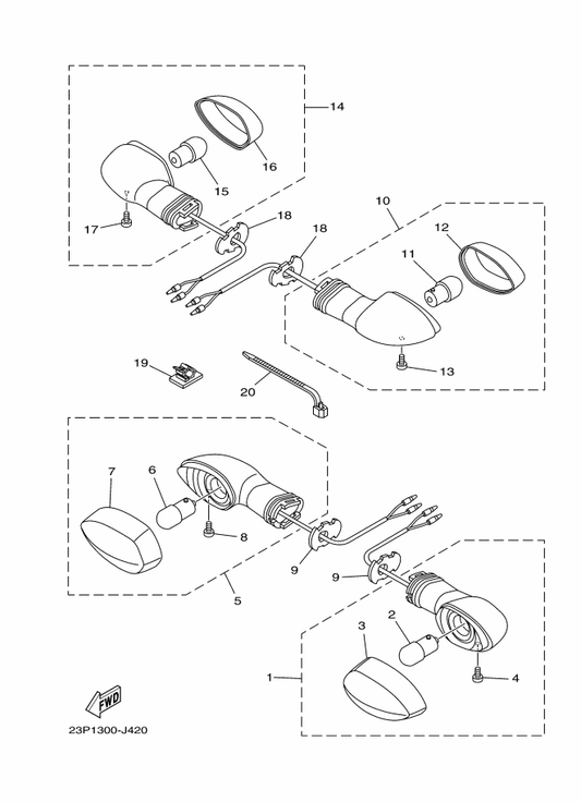 Yamaha 23P-83320-00 Front Flasher Light Assy 2 — shown on the Flasher Light parts diagram