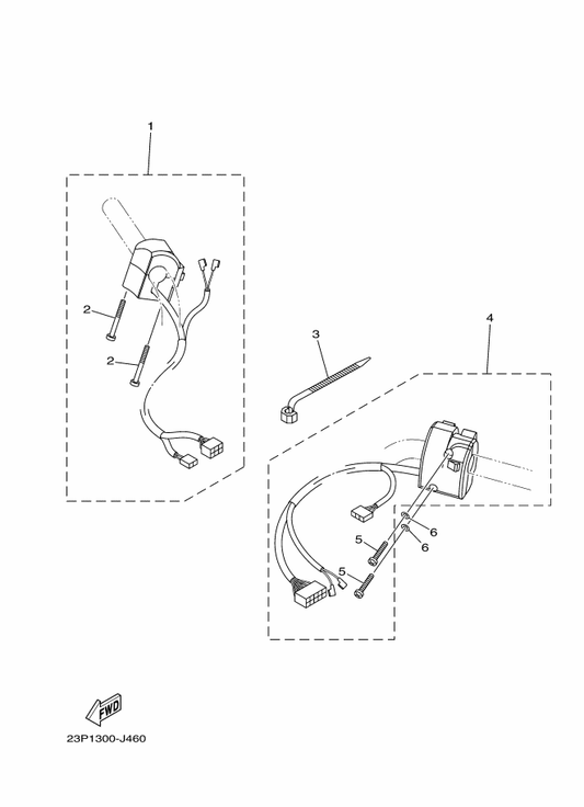 Yamaha 23P-83963-00 Switch, Handle 3 — shown on the Handle Switch & Lever parts diagram