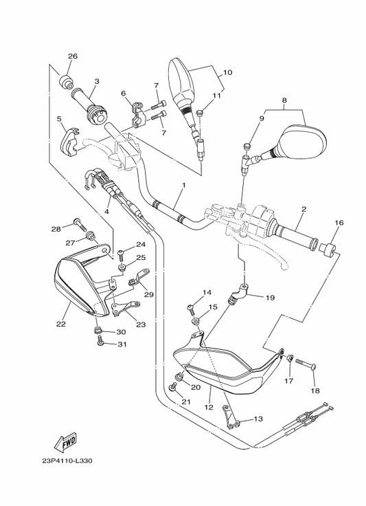 Yamaha 23P-26111-00 Handlebar — shown on the Steering Handle & Cable parts diagram