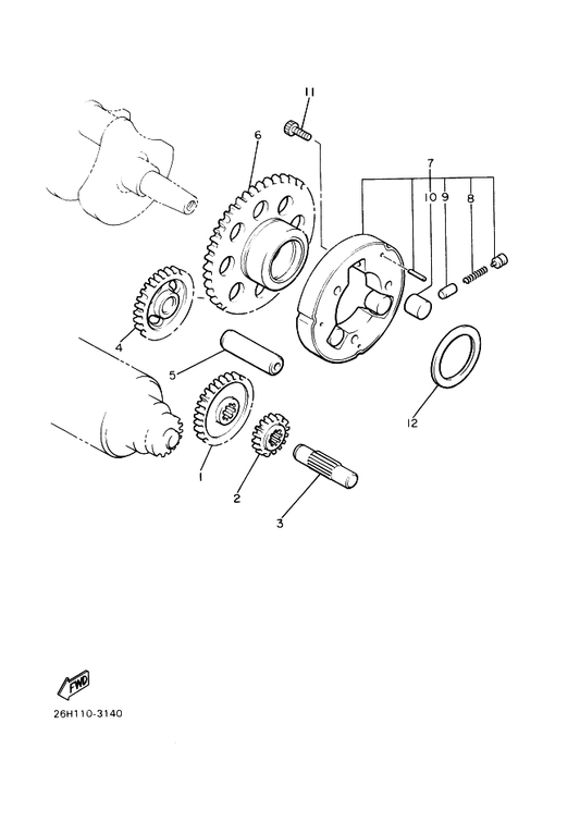 Yamaha 26H-15514-00 Gear 2 — shown on the Starter Clutch parts diagram