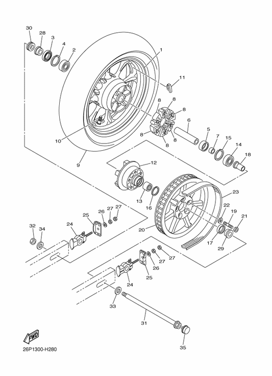Yamaha 90201-20029 Washer, Plate — shown on the Rear Wheel parts diagram
