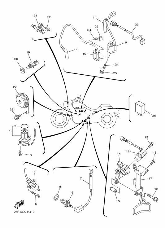 Yamaha 3D8-83371-00 Horn — shown on the Electrical 1 parts diagram