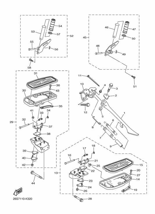 Yamaha 2GV-27431-00 . Footrest, Rear 1 — shown on the Stand & Footrest parts diagram