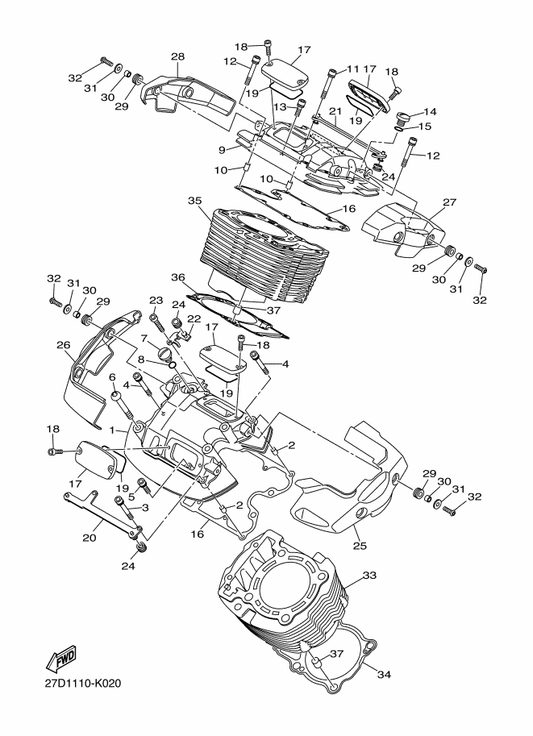 Yamaha 27D-1111M-00 Cover 1 — shown on the Cylinder parts diagram