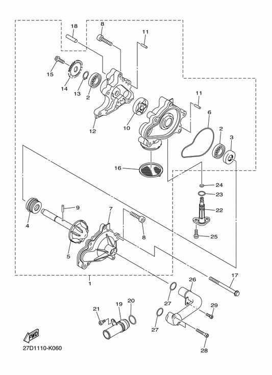 Yamaha 3D8-13355-00 . Sprocket, Driven — shown on the Water Pump parts diagram