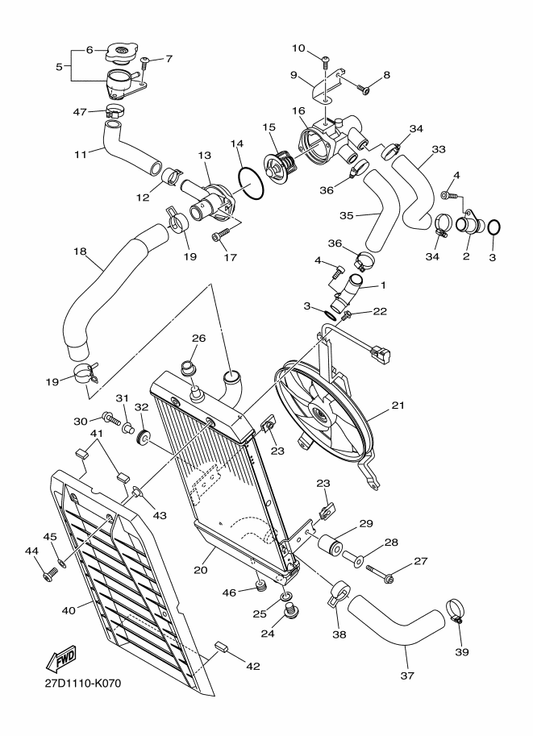 Yamaha 4GG-12590-00 Conduction Assy — shown on the Radiator & Hose parts diagram