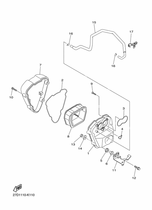 Yamaha 1GP-14421-02 Case, Air Cleaner 2 — shown on the Intake 2 parts diagram