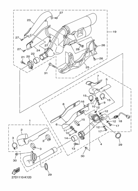 Yamaha 1GP-14628-00 . Protector, Exhaust Pipe — shown on the Exhaust parts diagram
