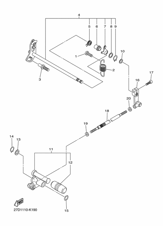 Yamaha 27D-18110-00 Shift Pedal Assy — shown on the Shift Shaft parts diagram