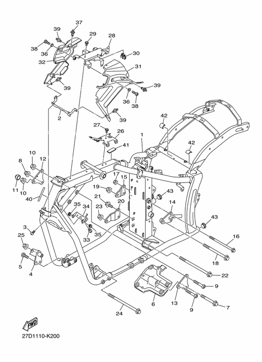 Yamaha 27D-21317-00 Stay, Engine 3 — shown on the Frame parts diagram