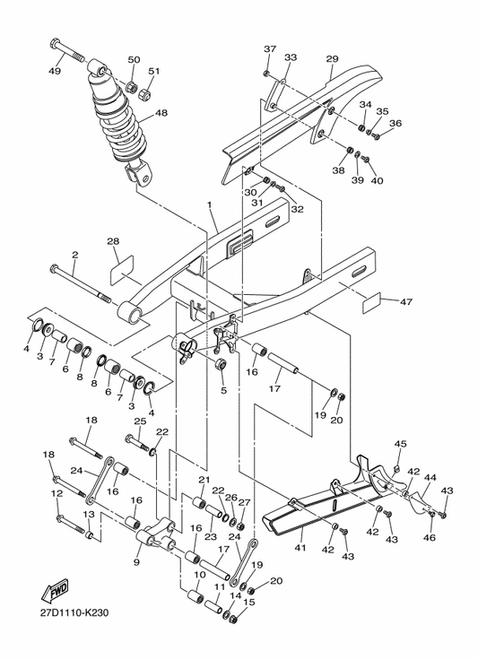 Yamaha 90109-10024 Bolt — shown on the Rear Arm & Suspension parts diagram