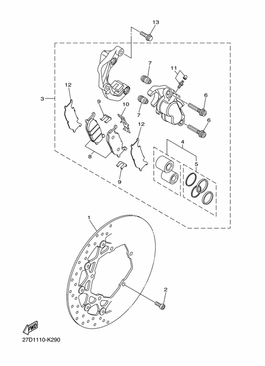 Yamaha 5D0-2581T-10 Disk Brake Assy — shown on the Front Brake Caliper parts diagram
