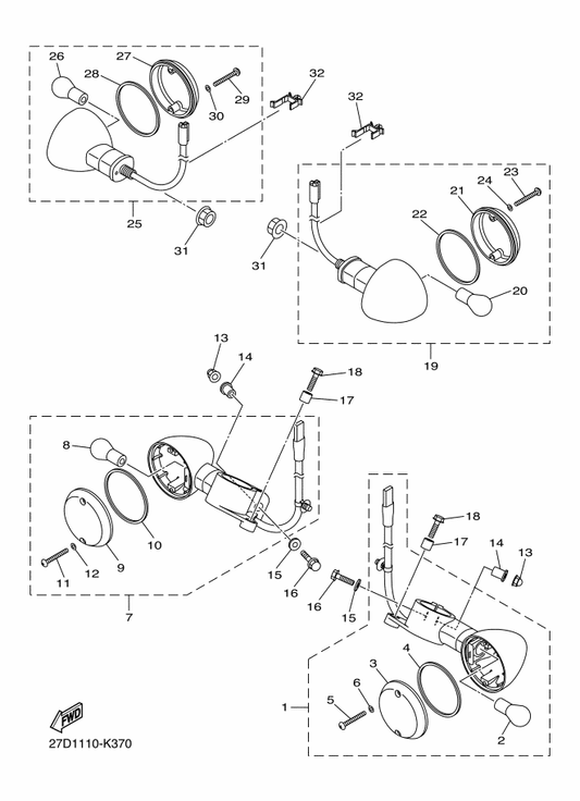 Yamaha 2SS-83310-00 Front Flasher Light Assy 1 — shown on the Flasher Light parts diagram