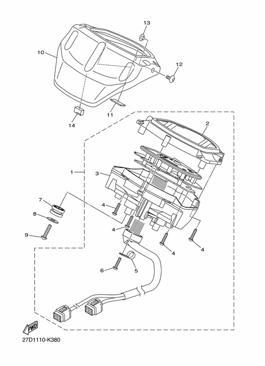 Yamaha 27D-83559-00 Cover, Meter — shown on the Meter parts diagram