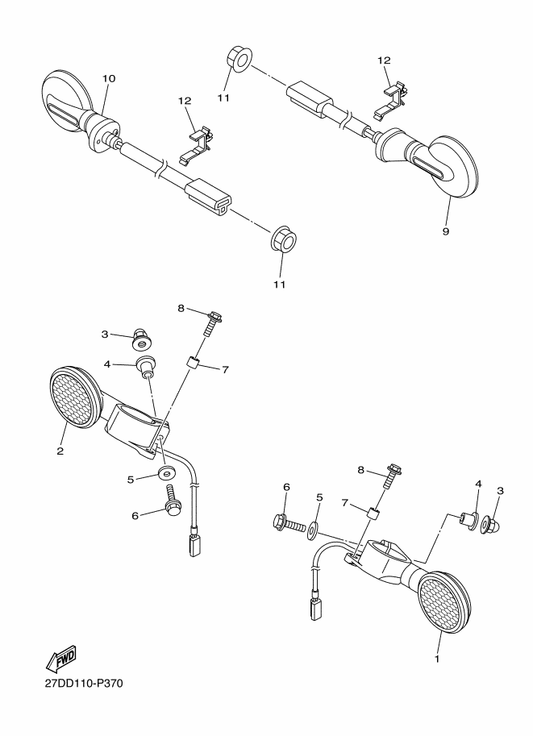 Yamaha 27D-83320-21 Front Flasher Light Assy 2 — shown on the Flasher Light parts diagram