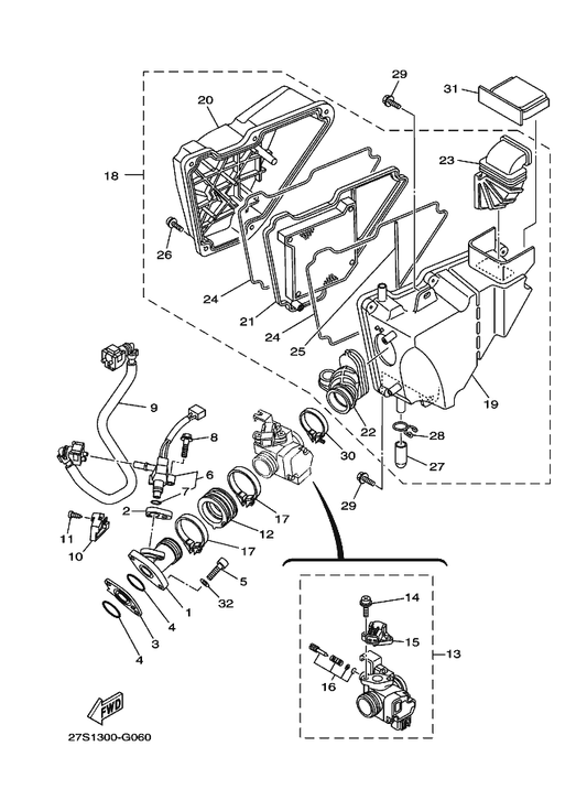 Yamaha 3D9-E4453-00 . Joint, Air Cleaner 1 — shown on the Intake parts diagram