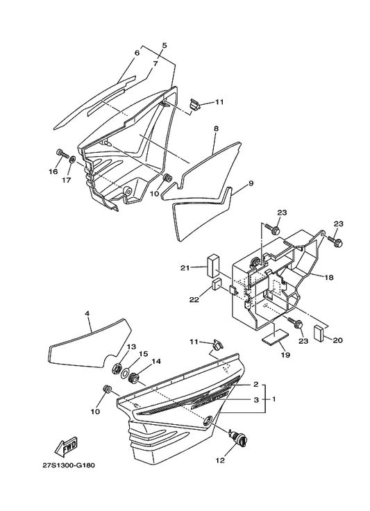 Yamaha 3D9-F1747-00 Damper — shown on the Side Cover parts diagram