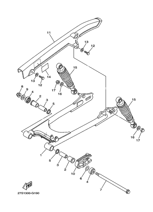 Yamaha 90176-10810 Nut, Crown — shown on the Rear Arm & Suspension parts diagram