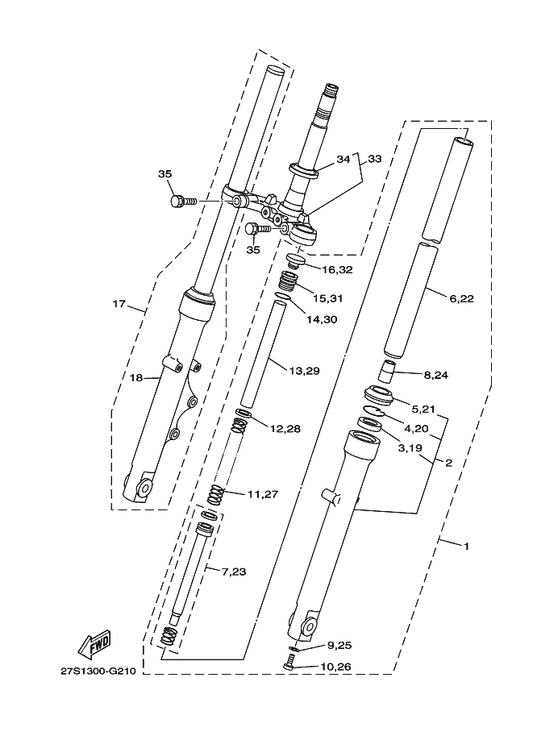 Yamaha 3S9-F3170-00 . Cylinder Comp., Front Fork — shown on the Front Fork parts diagram