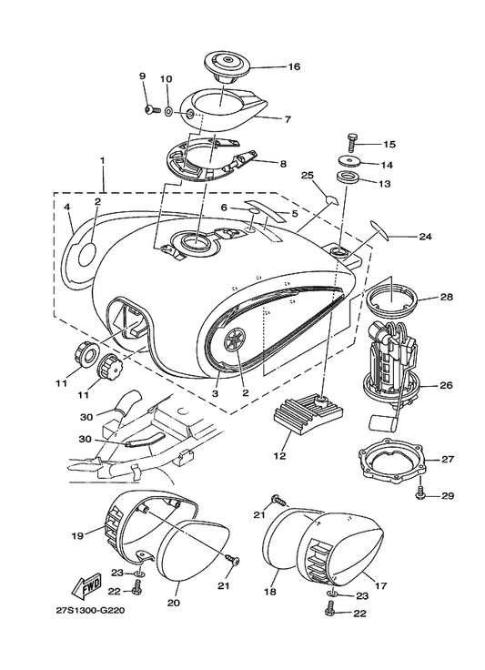 Yamaha 3S9-F4183-00 Damper, Locating 3 — shown on the Fuel Tank parts diagram