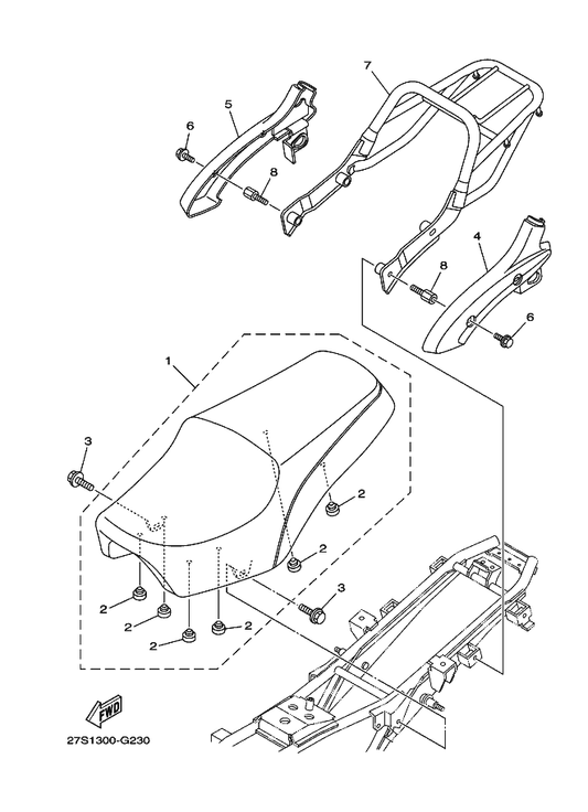Yamaha 27S-F474A-00 Assist, Grip — shown on the Seat parts diagram