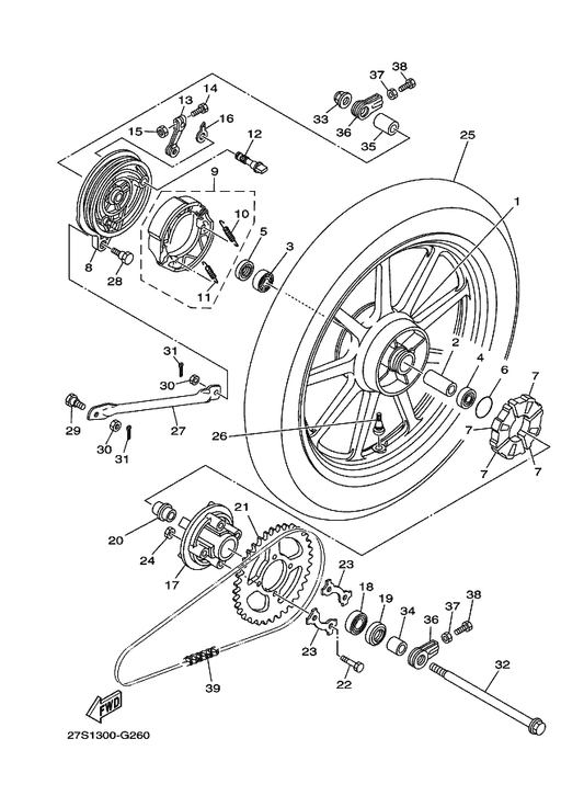 Yamaha 5VL-F5321-01-35 Plate, Brake Shoe — shown on the Rear Wheel parts diagram