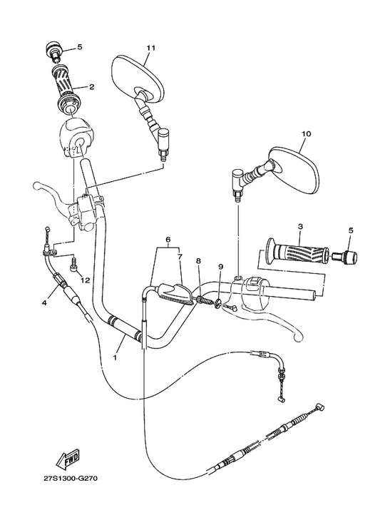 Yamaha 5VL-F6240-10 Grip Assy — shown on the Steering Handle & Cable parts diagram
