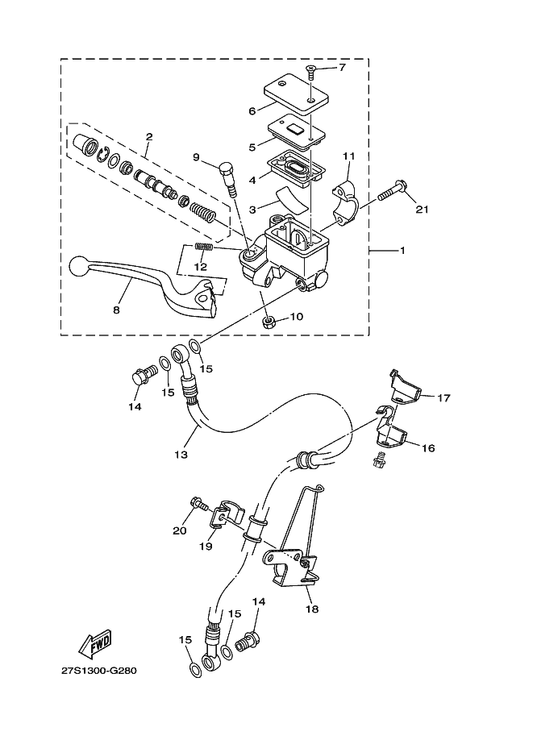 Yamaha 4KL-F585B-00 . Plate, Diaphragm — shown on the Front Master Cylinder parts diagram