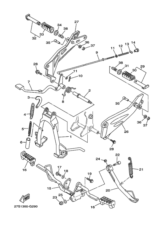 Yamaha 3S9-F7452-00 Bracket, Footrest 1 — shown on the Stand & Footrest parts diagram