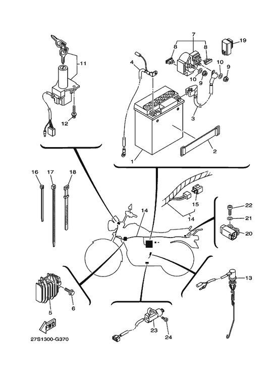 Yamaha 90464-70801 Clamp — shown on the Electrical 1 parts diagram