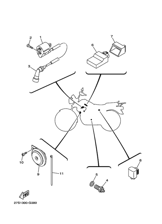 Yamaha 27S-83371-00 Horn — shown on the Electrical 2 parts diagram
