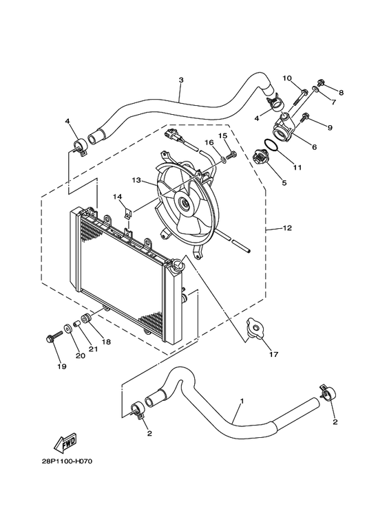 Yamaha 1S3-12413-00 Cover, Thermostat — shown on the Radiator & Hose parts diagram